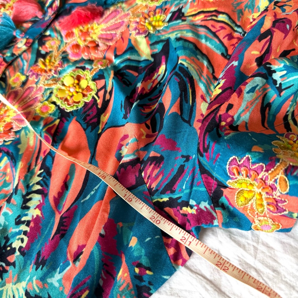 Soft Surroundings Florence Boho Tropical Shirt Dress Embroidered Beaded Tassel L - Picture 11 of 12